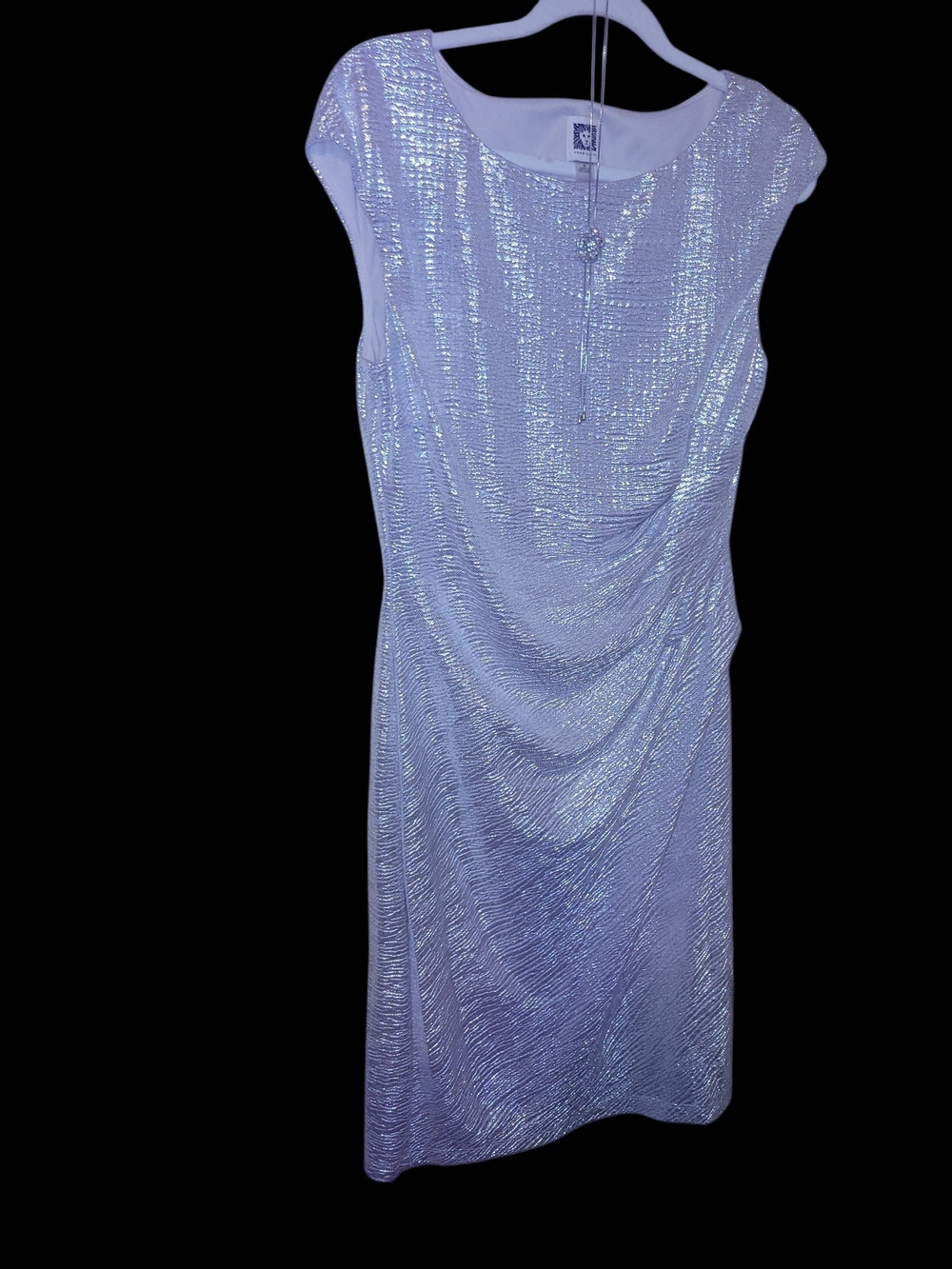 Anne Klein Silver Metallic Draped Midi Dress